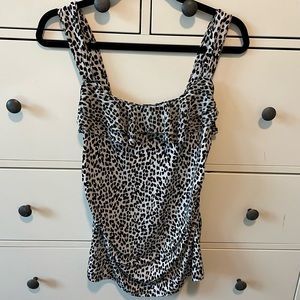 White House Black Market Leopard Print Ruffled Ruched Sleeveless Top